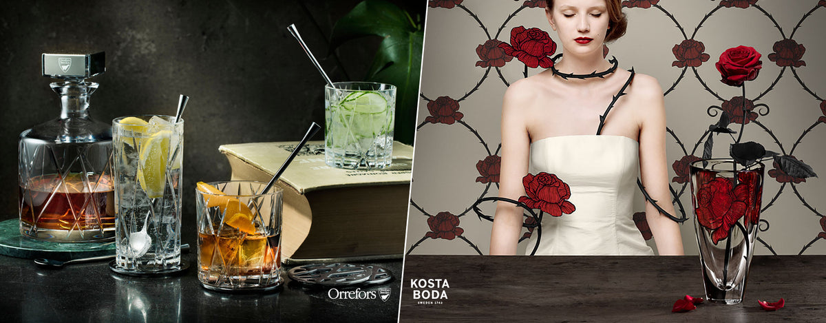 Kosta Boda ＋ Orrefors 19cm ガラス皿 2点セット コスタボダ ウラ ガラスプレート 大皿 北欧食器/Kosta Boda Ulla Glass