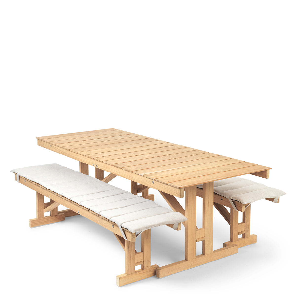 BM Outdoor Table & Benches with Cushions Set, Teak FJØRN Scandinavian