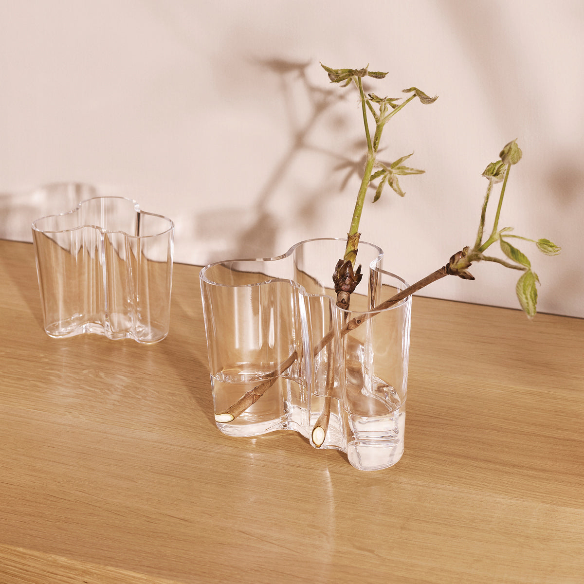 Alvar Aalto 波形デザイン 透明ガラス花瓶 2個セット iittala-alvar-aalto-vase-set-