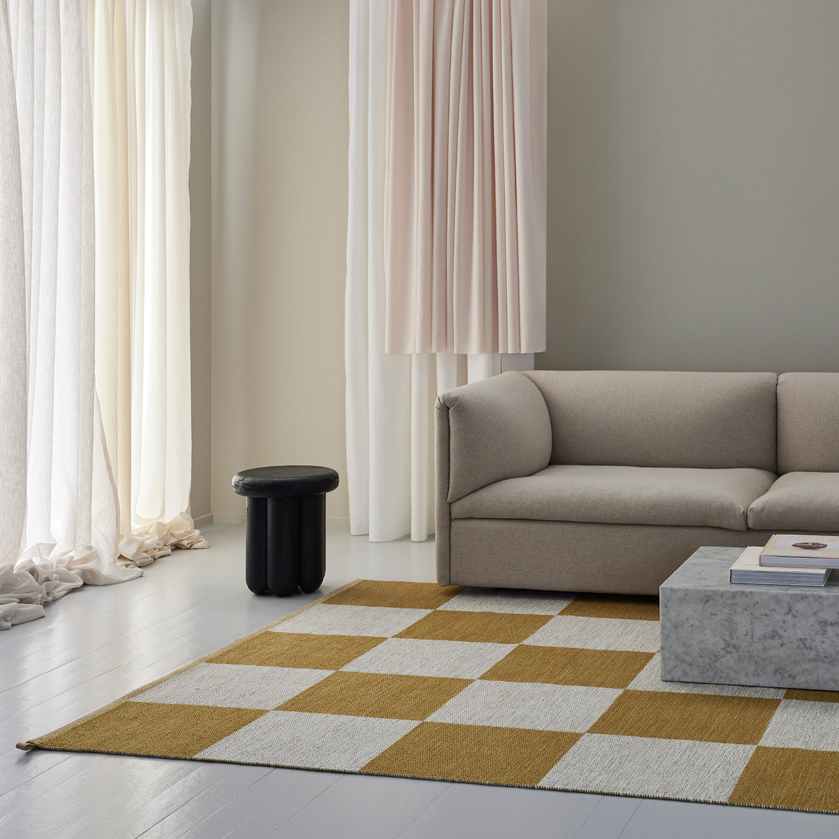 Checkerboard Icon Swedish Woven Wool Rug, Three Sizes in Four Color Va ...