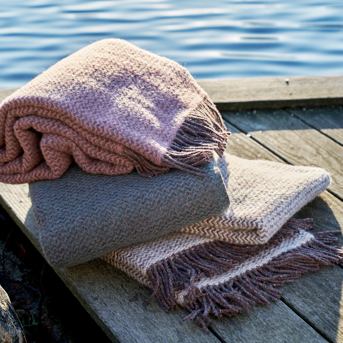 Wave Brushed Recycled Wool Lambswool Throw Three Color Variants
