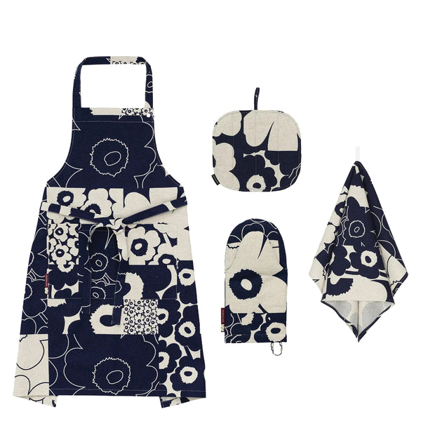 ★SALE Unikko Kollaasi エプロン Unikko Kollaasi Kitchen Textiles 4-Piece Set, Linen/Dark