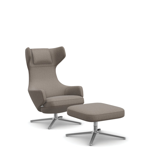 Grand Repos Lounge Chair Ottoman, Cozy Fossil, Polished Base