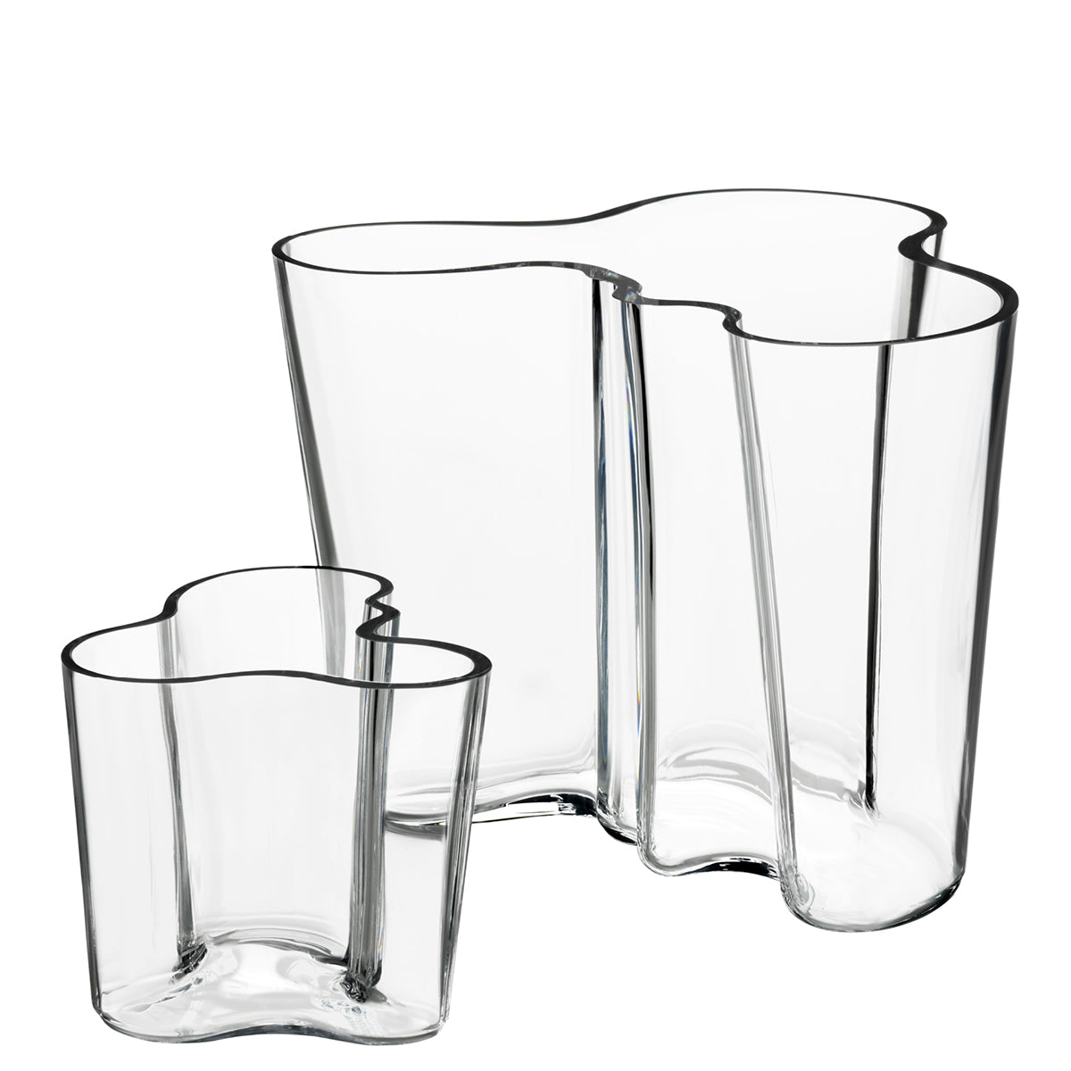 Alvar Aalto 波形デザイン 透明ガラス花瓶 2個セット Alvar Aalto Vase Set, Clear - 3.75