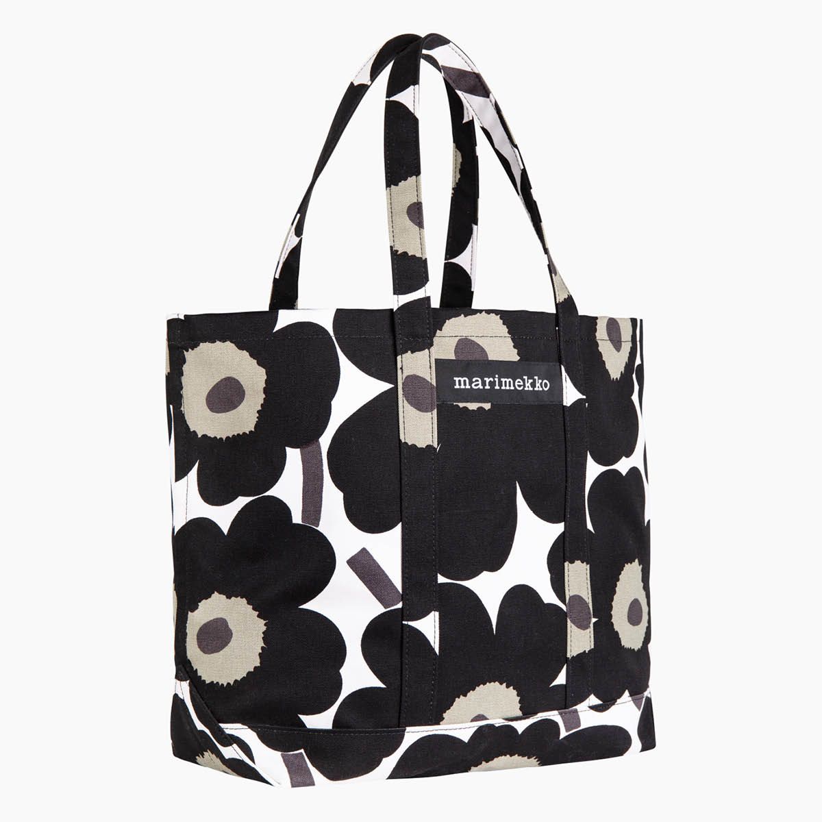 Peruskassi Pieni Unikko Large Heavyweight Canvas Beach or Picnic Tote Bag    White / Black