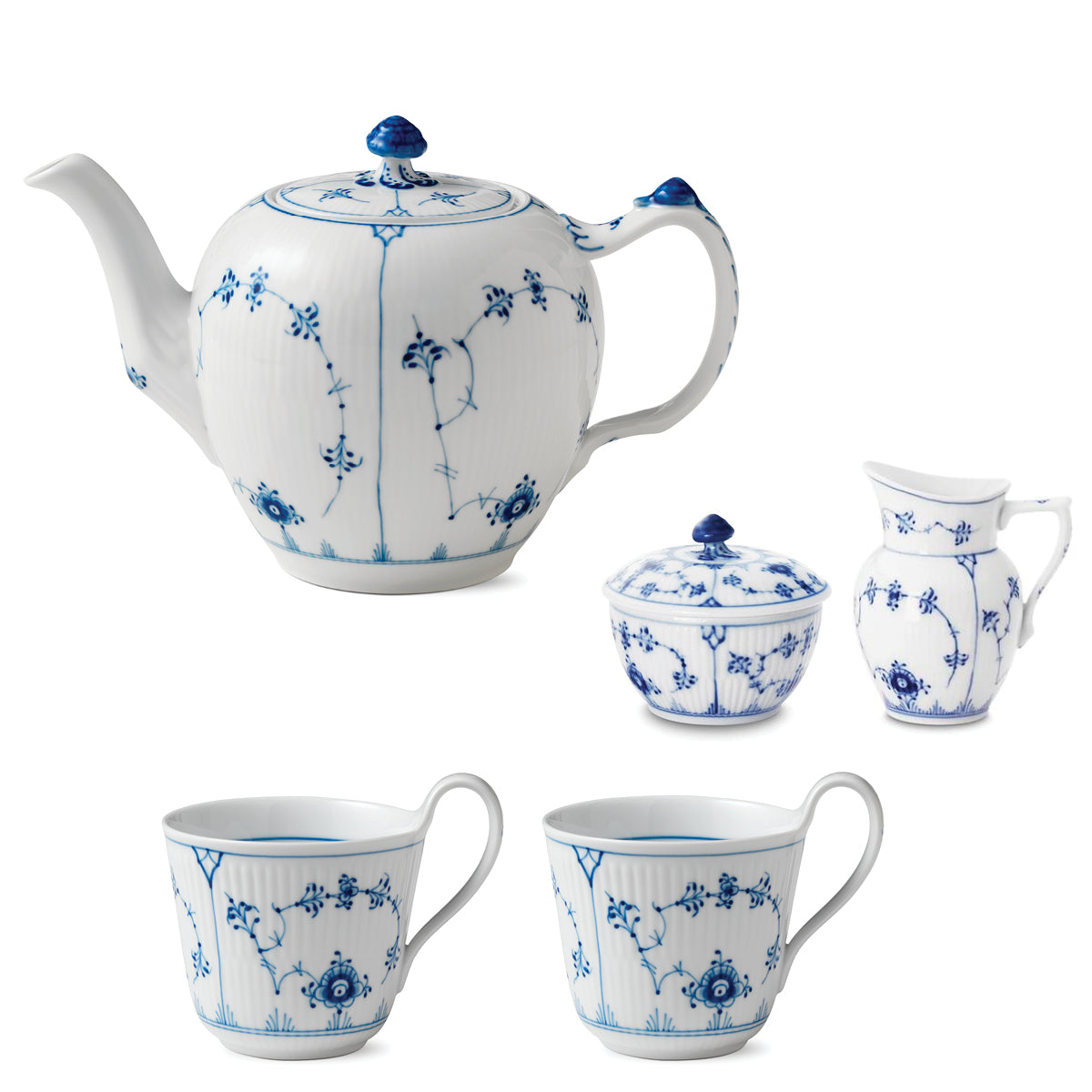 Blue Fluted Plain Tea Service 5-Piece Set – FJØRN Scandinavian